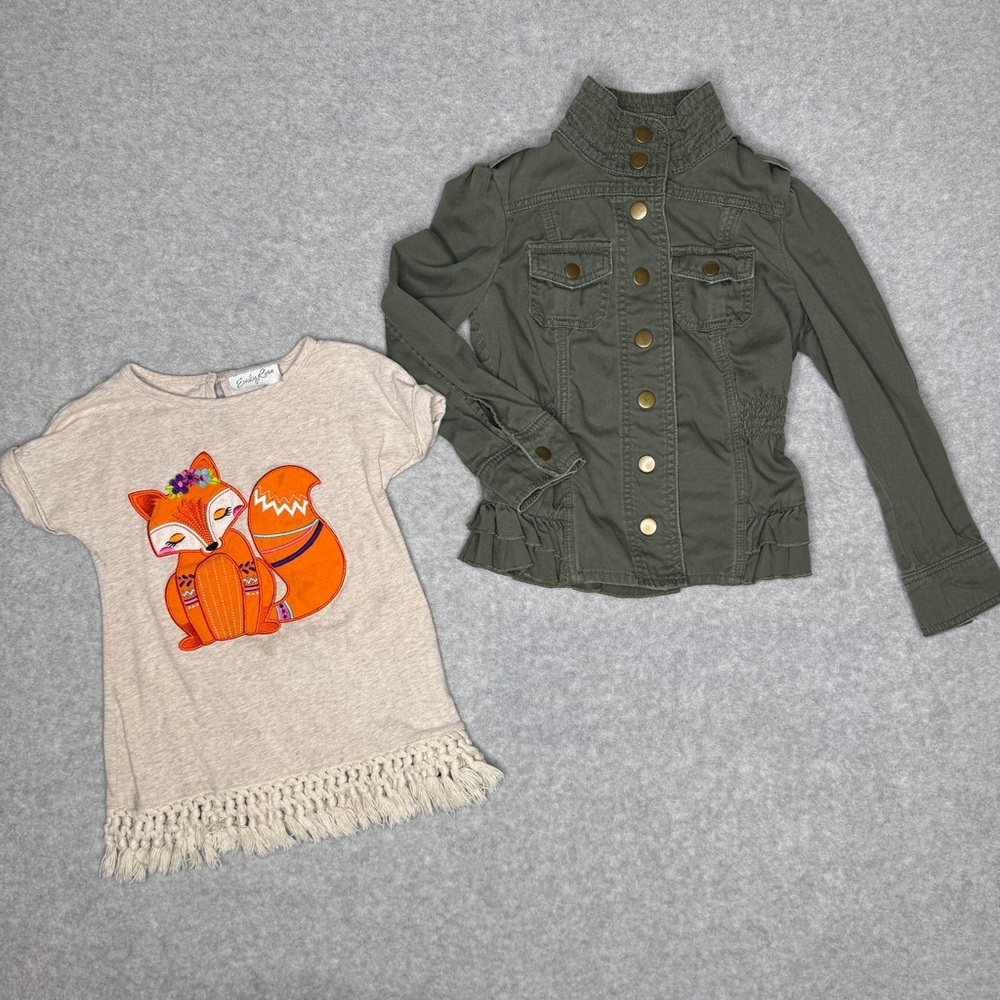 Candies Cargo Jacket Girls Small Green Olive Cotton T-shirt Bundle Fox